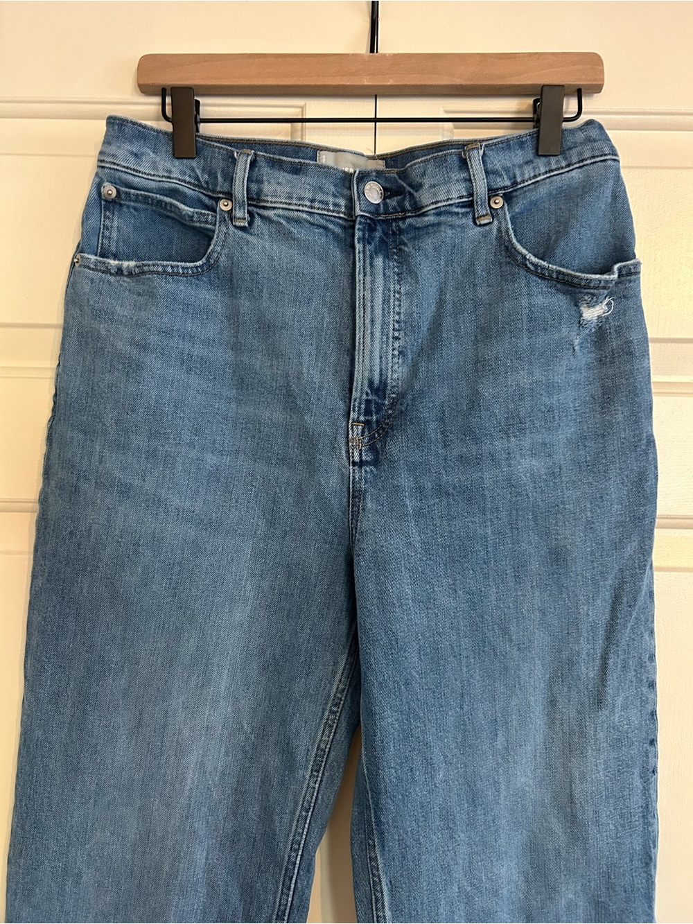 Everlane The Way High Jean Straight Leg Raw Hem Medium Blue Wash, Size 31 - Picture 3 of 10